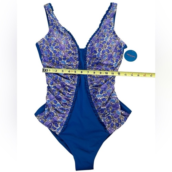 NWT SUN & SEA SEXY BLUE PURPLE PRINT RUFFLE ONE-PIECE SWIMSUIT, SIZE M - Picture 5 of 9